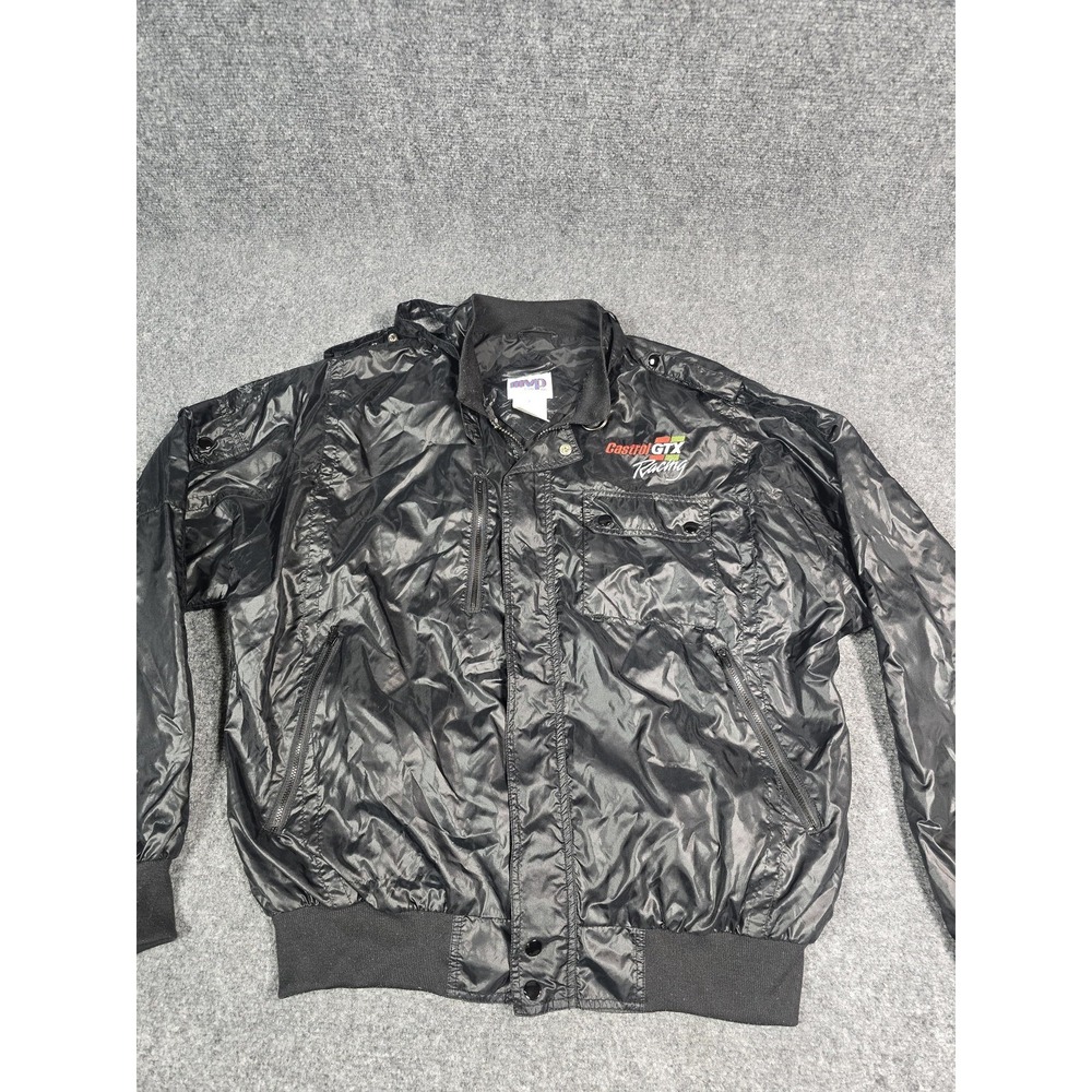 Vintage Castrol GTX Racing Jacket Mens Large Black Nylon Windbreaker MVP 90s Car